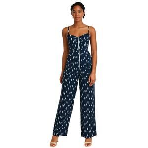 Anthropologie Elevenses Blue Ikat Zip Front Jumpsuit Size 2